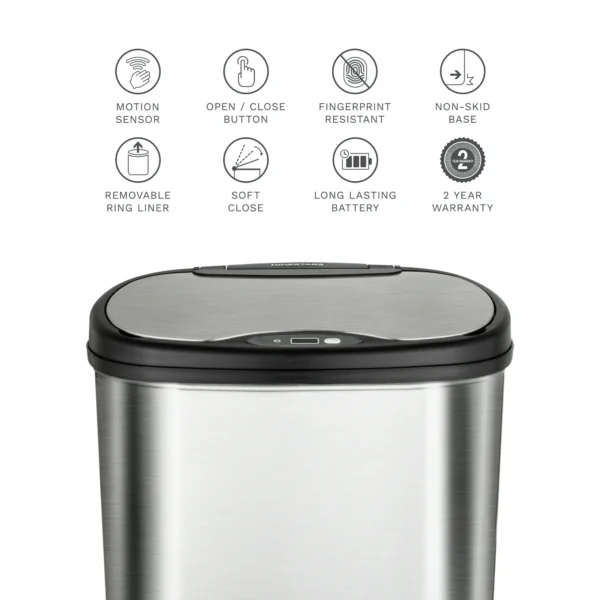 Nine Stars 13.2 Gallon Motion Sensor Trash Can, Stainless Steel