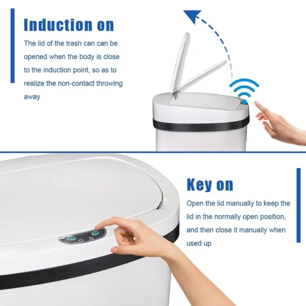 BestOffice 13 Gal Touchless Motion Sensor Trash Can, Stainless Steel, White