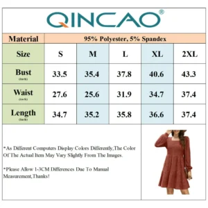 QINCAO Women's Long Sleeve Babydoll Sweater Dress with Pockets