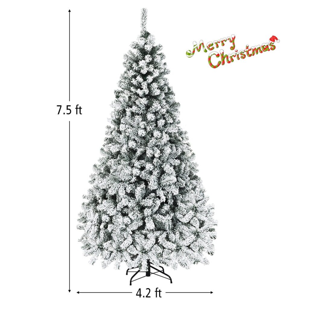 Costway 7.5 ft Pre-Lit Snow-Flocked Christmas Tree with 450 Lights