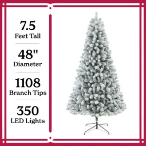 Holiday Time 7.5 ft Pre-Lit Flocked Frisco Pine Christmas Tree with 350 LED Lights