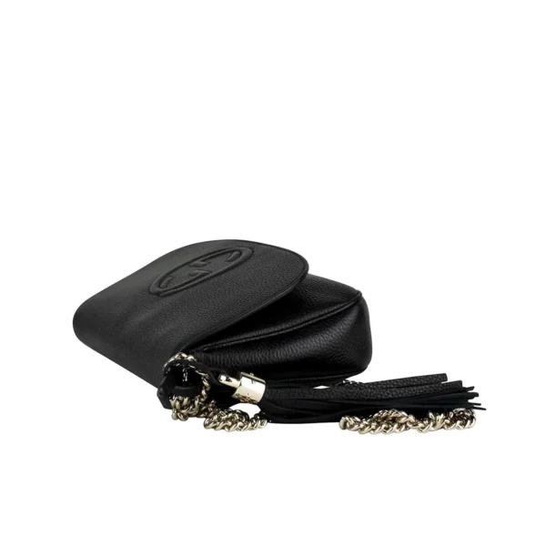 Gucci Interlocking GG Black Leather Shoulder Bag, Chain Strap