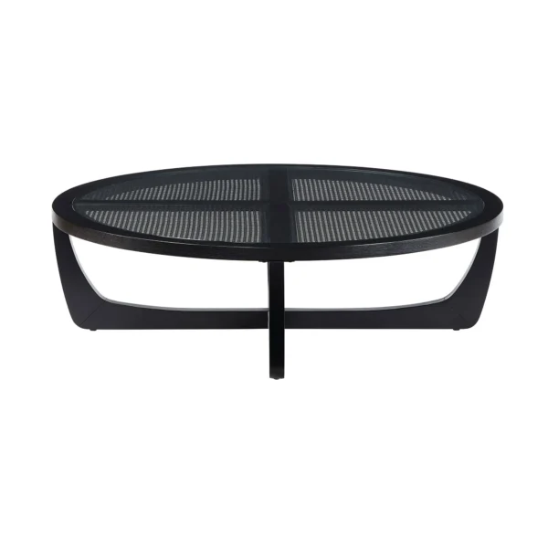 Drew Barrymore Rattan & Glass Coffee Table - Rich Black Wood Frame