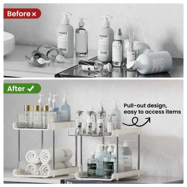 2-Pack 2-Tier Clear Bathroom & Kitchen Storage Organizer
