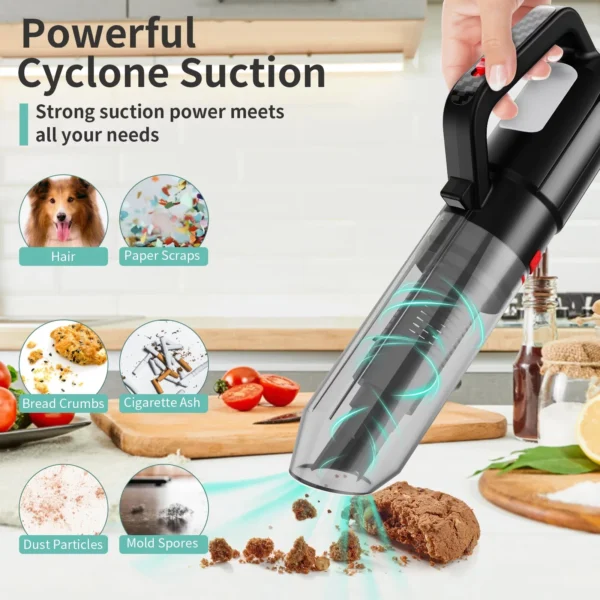 Cordless Hand Vacuum Cleaner, 120W Portable Handheld Vacuum Wet Dry Dustbuster with LED Light for Car & Home