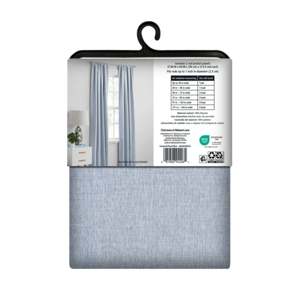 Mainstays Solid Linen-Look Blackout Curtain Panel Pair, Placid Blue, 37"x84", Set of 2