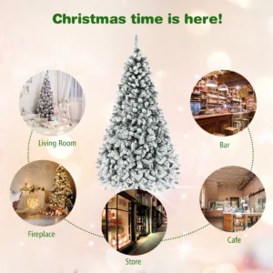 Costway 7.5 ft Pre-Lit Snow-Flocked Christmas Tree with 450 Lights