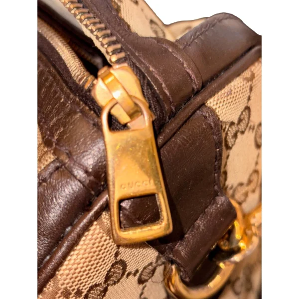 Gucci GG Beige & Cocoa Leather Satchel Handbag, Brown