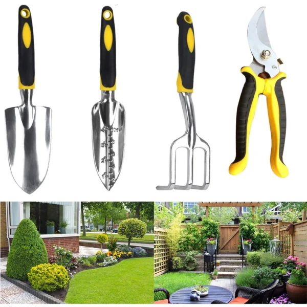 5-Piece Garden Tools Set with Pruning Shears, Trowel, Rake & Gloves