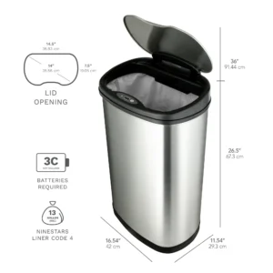 Nine Stars 13.2 Gallon Motion Sensor Trash Can, Stainless Steel