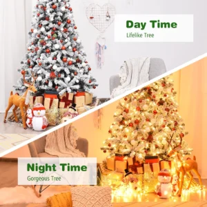 Costway 7.5 ft Pre-Lit Snow-Flocked Christmas Tree with 450 Lights