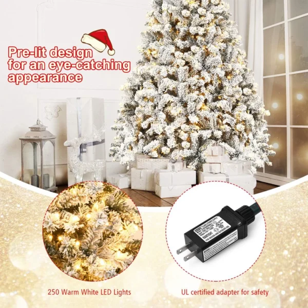 HONGGE 6 ft Pre-Lit Snow-Flocked Christmas Tree with 250 Lights