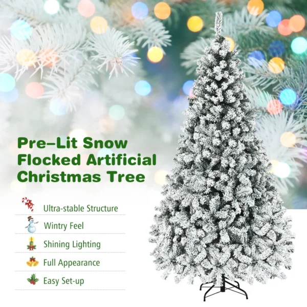 Costway 7.5 ft Pre-Lit Snow-Flocked Christmas Tree with 450 Lights