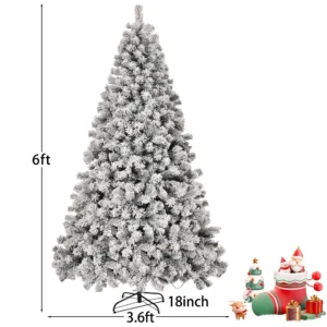 HONGGE 6 ft Pre-Lit Snow-Flocked Christmas Tree with 250 Lights