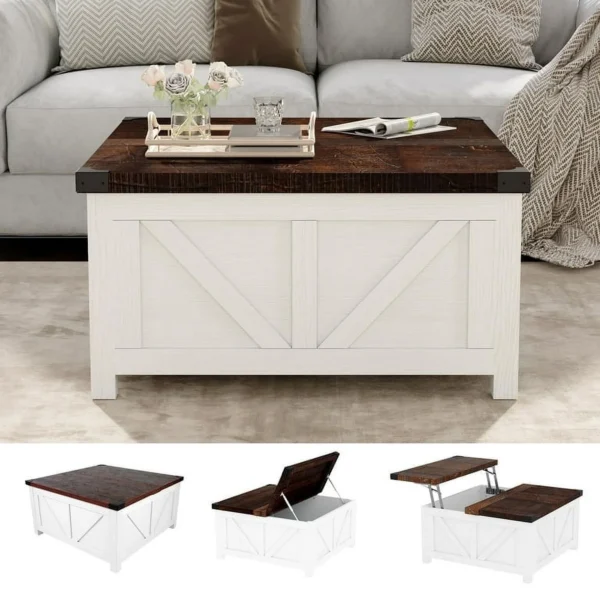 ChVans 35.6" Square Lift-Top Coffee Table - Farmhouse Style with Storage & Charging  Ports