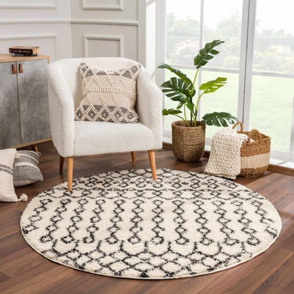 Hauteloom Berber Shag Munich Area Rug, Plush Moroccan Trellis, 5'3" for Living Room & Bedroom