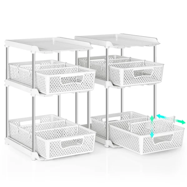 2-Pack 3-Tier Pull-Out Under Sink Organizer with Dividers – White