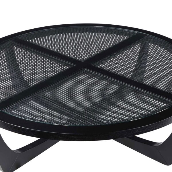 Drew Barrymore Rattan & Glass Coffee Table - Rich Black Wood Frame