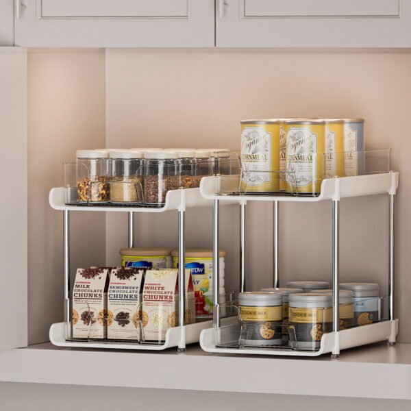 2-Pack 2-Tier Clear Bathroom & Kitchen Storage Organizer