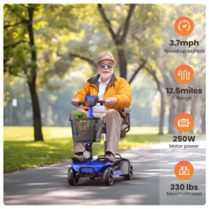 SACVON 4-Wheel Mobility Scooter, Folding, Electric, Blue