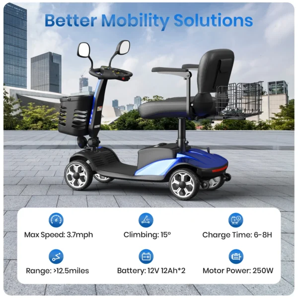 SACVON Foldable Mobility Scooter, 330lbs, Blue