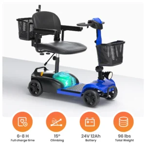 SACVON 4-Wheel Mobility Scooter, Folding, Electric, Blue