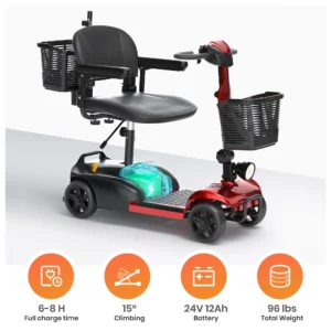 SACVON 4-Wheel Mobility Scooter, Folding, Electric, Red