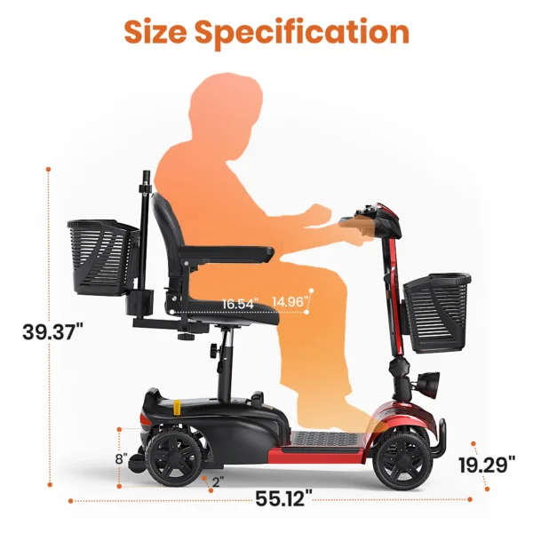 SACVON 4-Wheel Mobility Scooter, Folding, Electric, Red