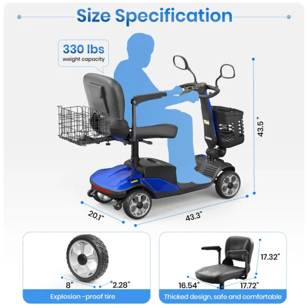 SACVON Foldable Mobility Scooter, 330lbs, Blue